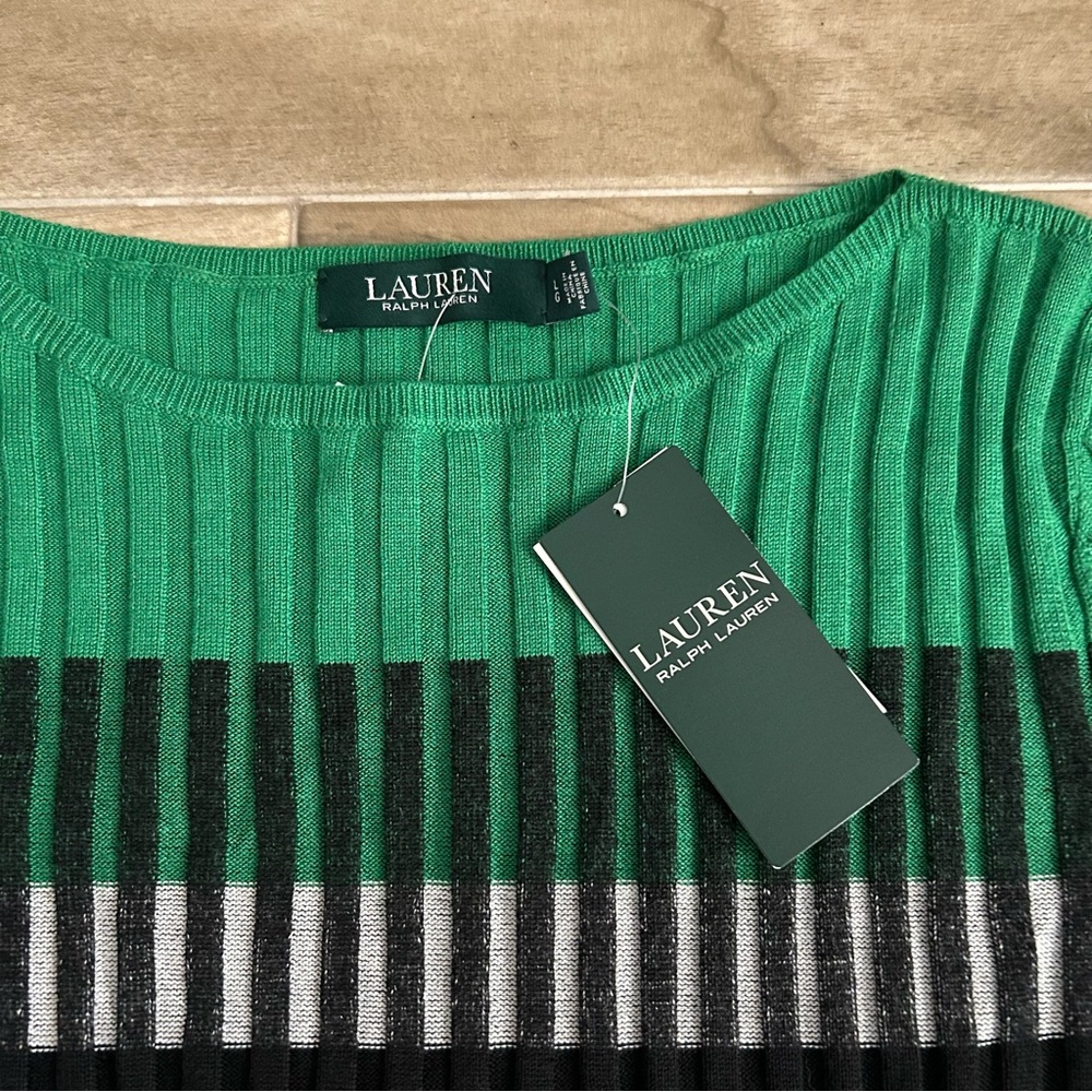 Lauren Ralph Lauren Green and Black Ribbed Sweater - Picture 2 of 4